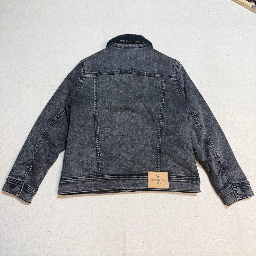 Abercrombie Kids Denim Jacket 11/12 Sherpa Lined Acid Wash Black 232-722-0344